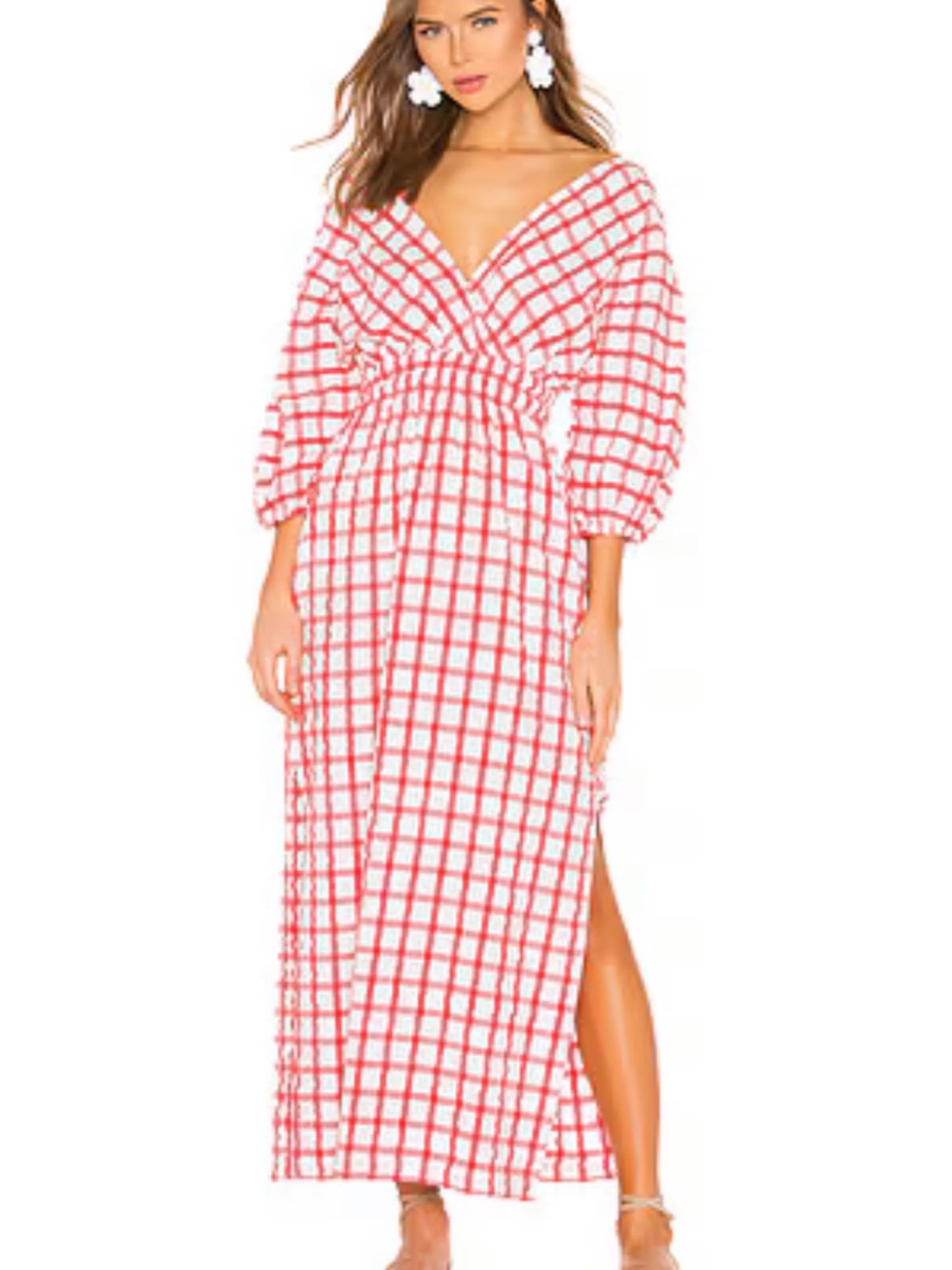 Mara Hoffman Red & White Checked Wrap Maxi Dress